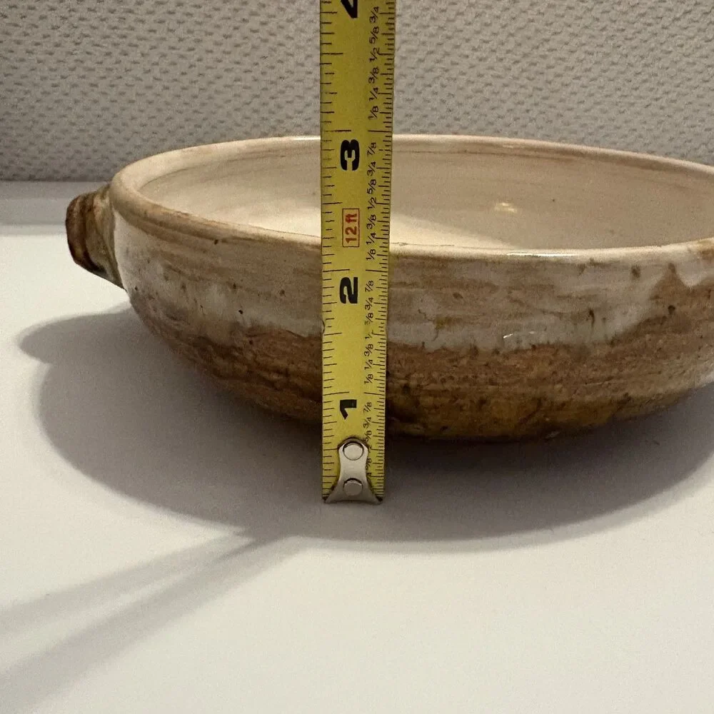 Art Studio Pottery Brown Wide Bowl Dish Folk Art Decor Artist Signed 7.5x2.25